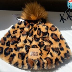 UGG Leopard Print Hat with Pom Pom